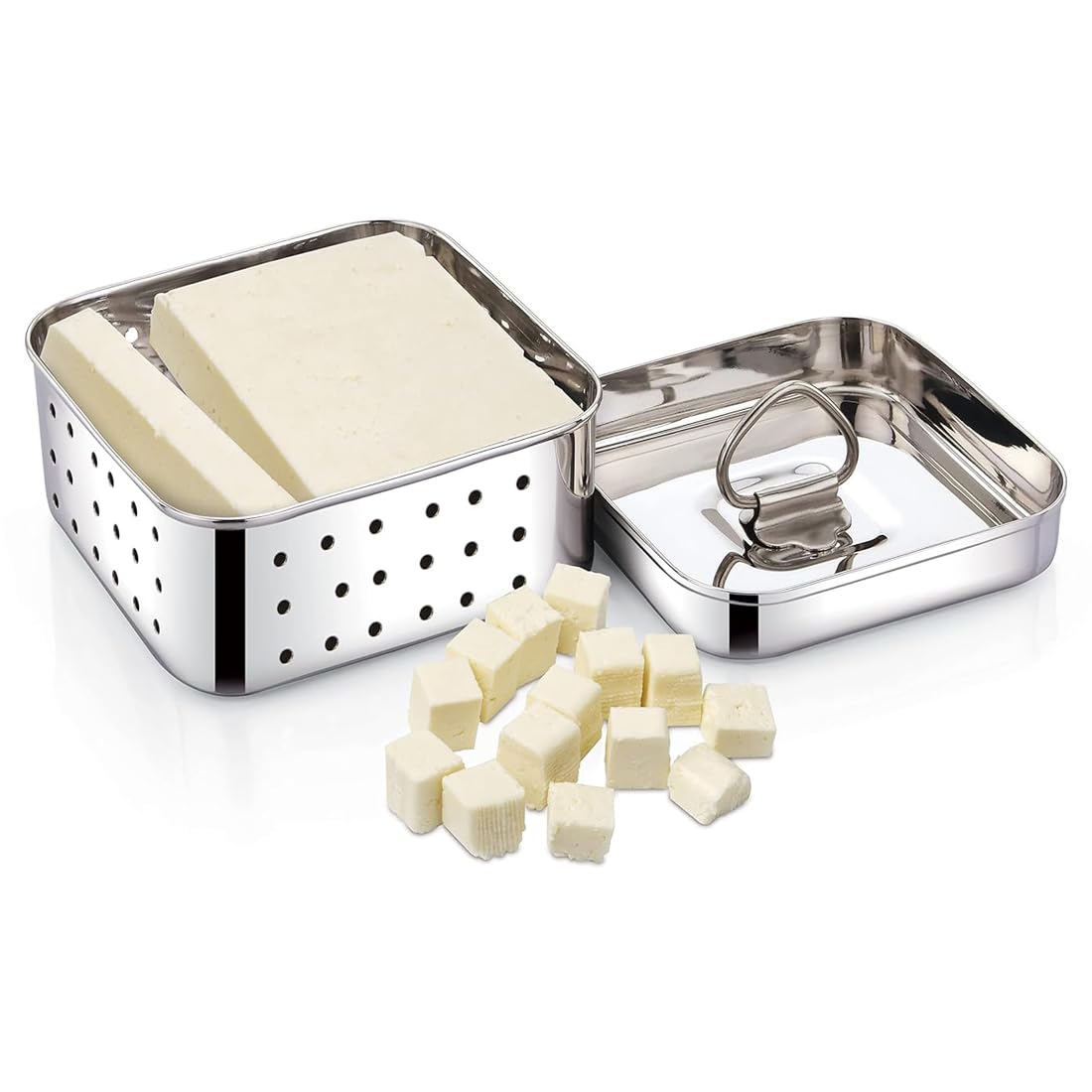 Rosevela Steel Square Shape Indian Paneer Tofu Press Mould Maker 450 Ml Capacity Multi purpose Steel Box