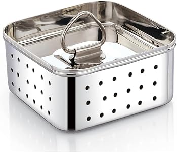 Rosevela Steel Square Shape Indian Paneer Tofu Press Mould Maker 450 Ml Capacity Multi purpose Steel Box