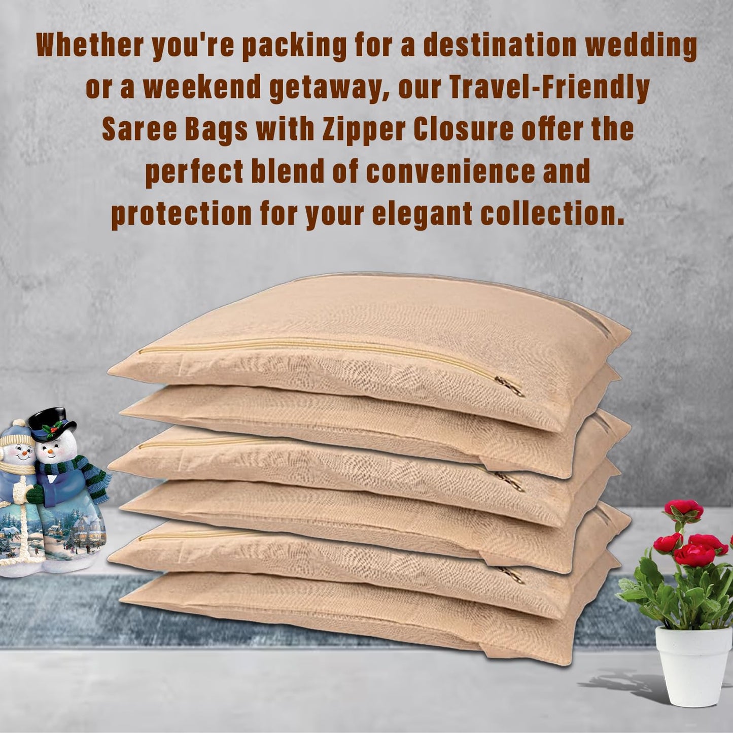 Cotton Saree Bags/Covers For Storage Big Size Single (16 X 14 Inch) With Zip Closure For Clothes Bags And Wardrobe Organizer With Transparent Mesh Pack of 6